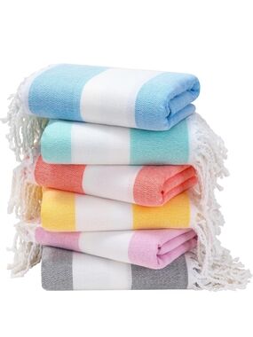 Striped Cotton Throw Towel - Assorted Pastel Colors